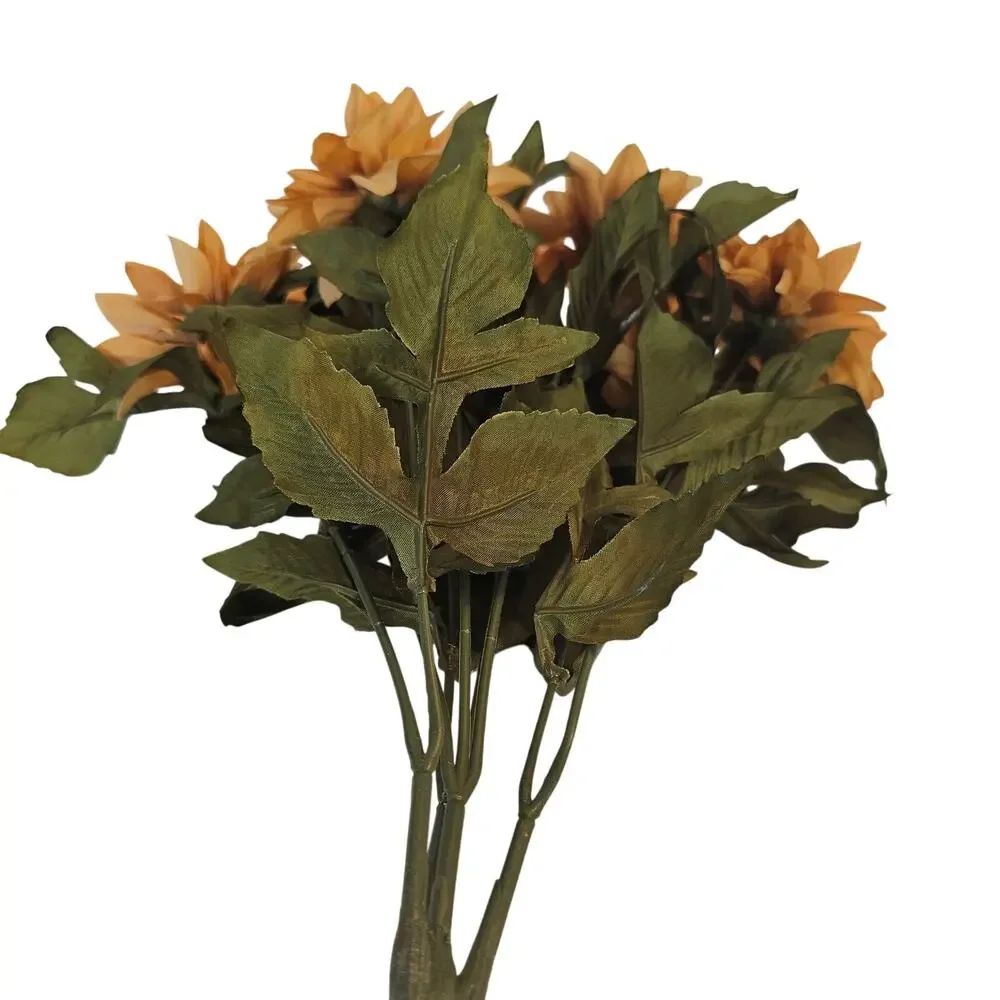 Artificial Tan Mum Flower Bushes Lot 2 15in Silk Chrysanthemum Fall Floral Decor